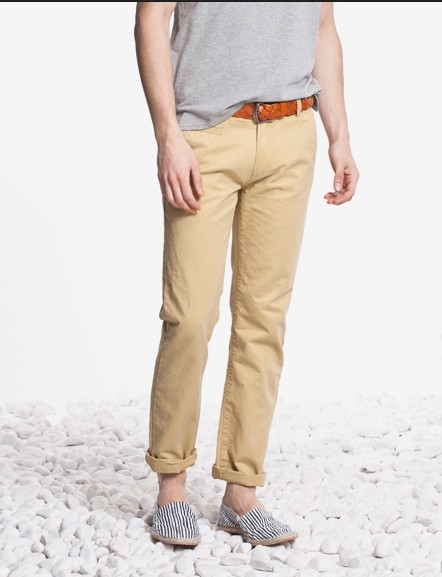 Cotton twill straight casual trousers - Click Image to Close